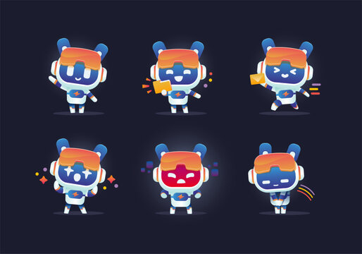 smart modern robot glass wear with different pose and emotional collection set