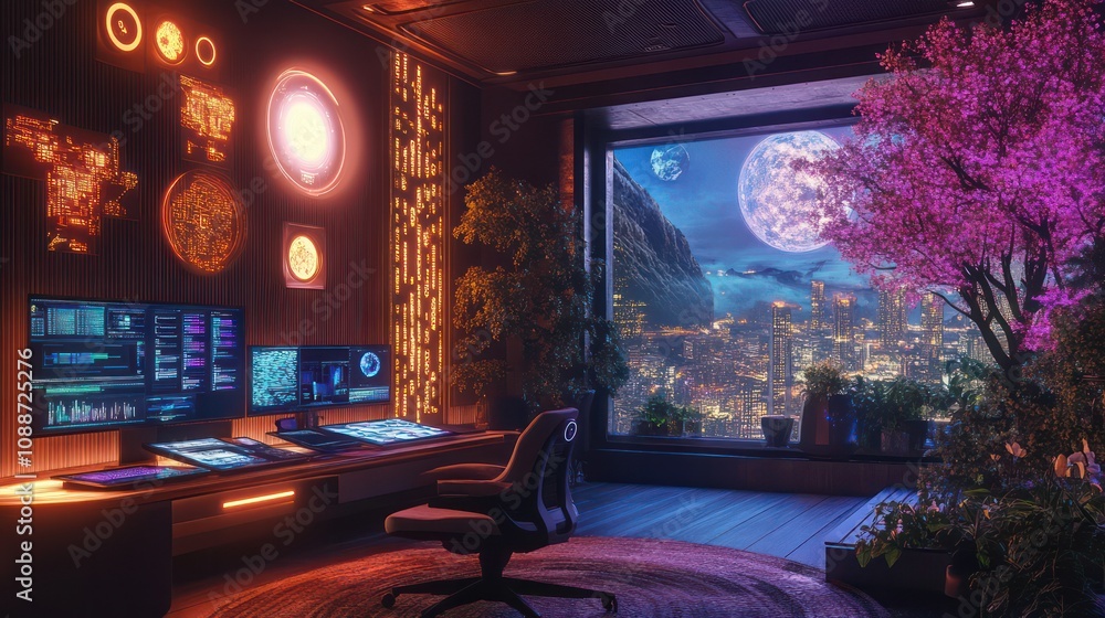 Poster feng shui for tech integration, blending functionality with energy flow