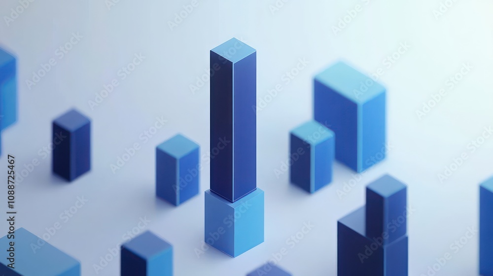 Poster Abstract arrangement of blue geometric blocks on a light background.