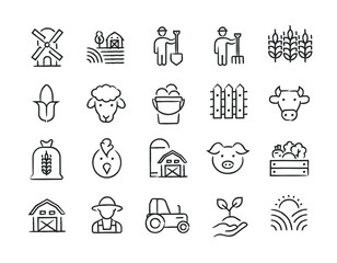Farming hand drawn doodle sketch style line icons