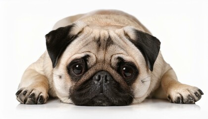 Fototapeta premium pug lying on white background