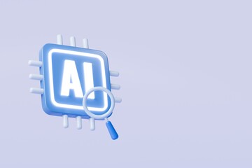 3d AI Chip icon. Future Technology and Semiconductor engineering concept, Artificial intelligence neural network concept. Minimal Smart Computer AI processor chip isolated blue background. 3D render.