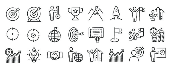 Goals hand drawn doodle sketch style line icons