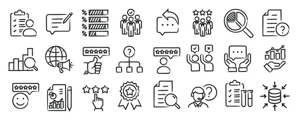 Survey hand drawn doodle sketch style line icons