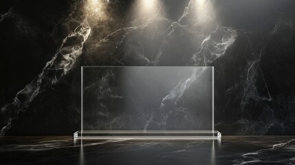 Elegant Display Stand on Dark Marble Background with Dramatic Lighting for Showcase of Products, Awards, or Art Pieces in Modern Interiors