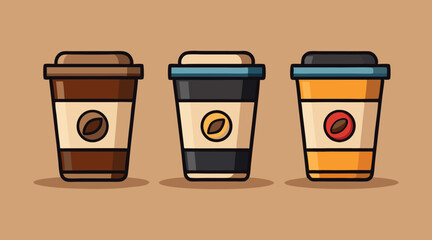 colorful coffee cups illustration for cafe menu or branding
