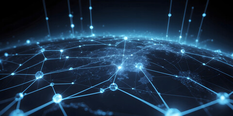 Global Network Connection with Glowing Blue Nodes and Lines
