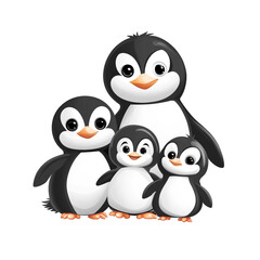 Fototapeta premium Adorable Penguin Family: A Cute Cartoon Illustration of Penguins
