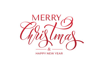 Merry Christmas and Happy New Year hand lettering calligraphy. Vector holiday illustration element. Typographic element for congratulations.