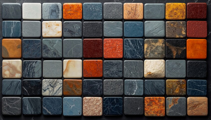 Colorful Mosaic of Textured Stone Tiles in Geometric Grid Pattern
