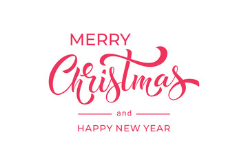 Merry Christmas and Happy New Year hand lettering calligraphy. Vector holiday illustration element. Typographic element for congratulations.