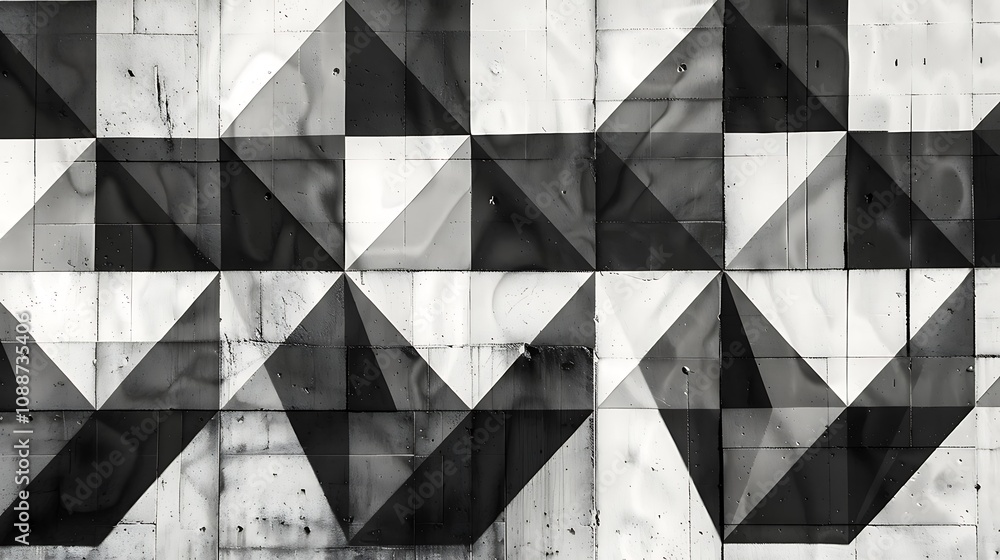 Aufkleber a geometric pattern featuring black and white triangular shapes arranged in a visually striking desi