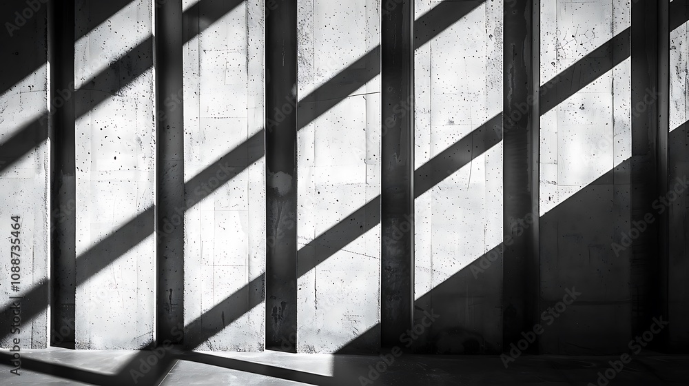 Aufkleber a minimalist concrete wall with diagonal shadows creating a striking interplay of light and dark.