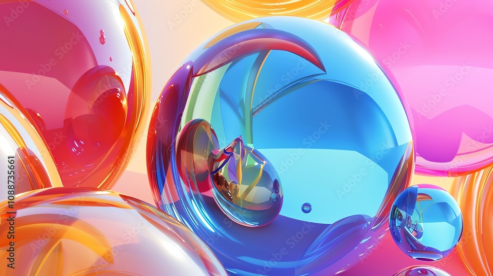 Poster an abstract image of colorful, glossy spheres with a hint of iridescence.