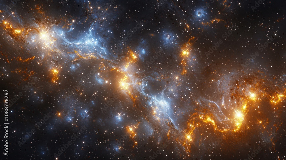 Wall mural a dynamic shot of cosmic space with fast-moving elements and glowing particles, enhancing a sense of