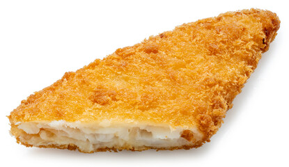 Deep fried crispy fish steak isolated on white, Deep fried Breaded fish isolated on white background With clipping path.