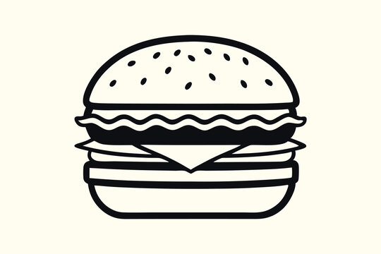 recommend clip art: black and white burger icon for fast food restaurant menu