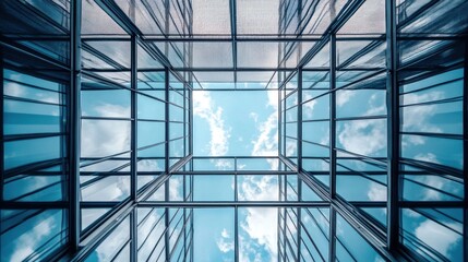 Modern Architecture: Glass Facade Reflecting Sky