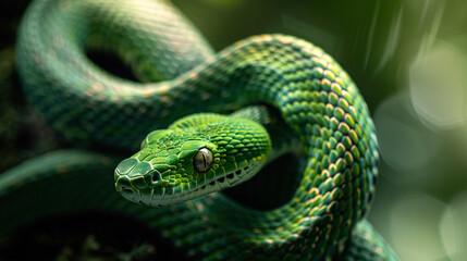 Fototapeta premium Beautiful lush green oriental snake