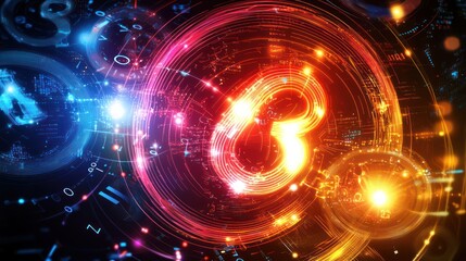 Obraz premium A futuristic digital abstract representation of numbers with glowing effects and data streams