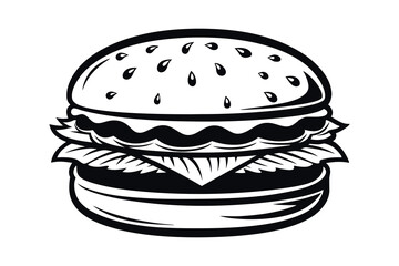 black and white burger icon for fast food restaurant menu