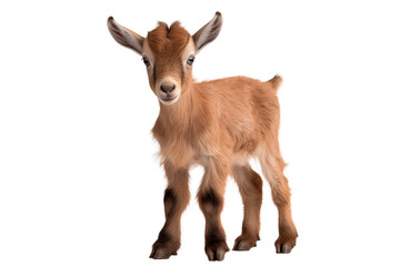 Obraz premium Curious baby goat with soft fur and standing with playful pose, isolated on transparent background.