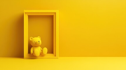 A yellow-themed scene featuring a teddy bear in a frame.