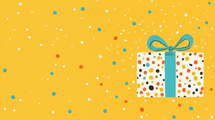 Obraz premium A yellow background with a blue bow on a box