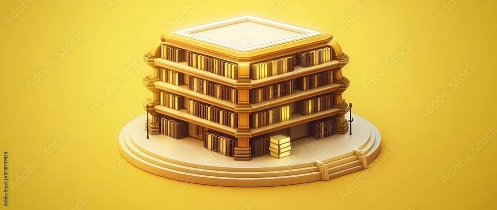 Poster A stylized, golden library building with books, emphasizing knowledge and learning.
