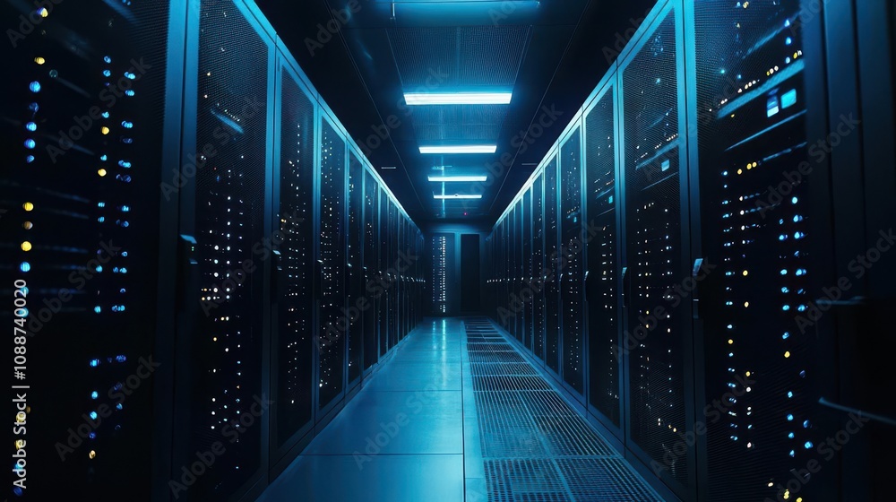 Aufkleber data center interior with racks of servers storing raw data in a centralized data lake