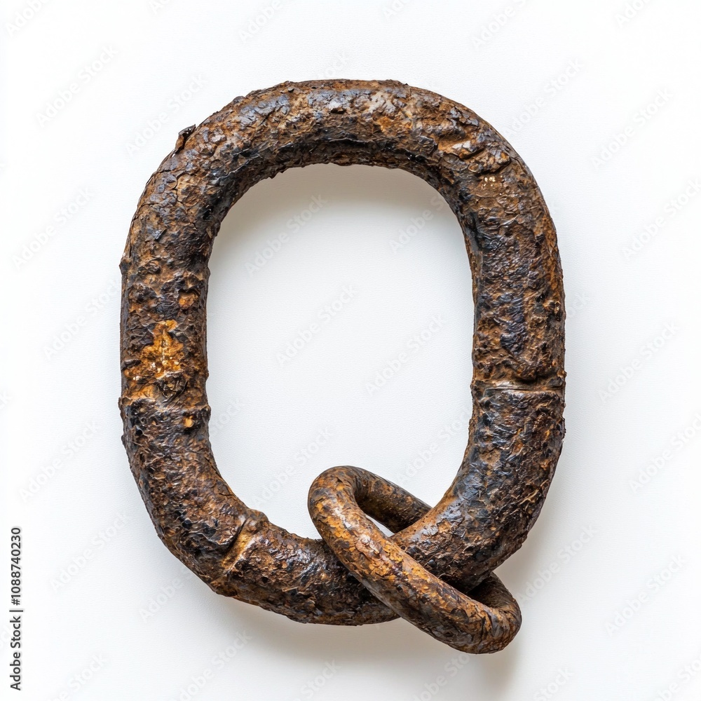 Poster letter q creatively designed using rough intertwined chains rest bright white background emphasizing