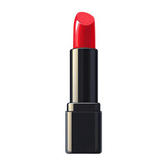 Vibrant red lipstick in a sleek black tube, perfect for adding a bold touch to any makeup look.