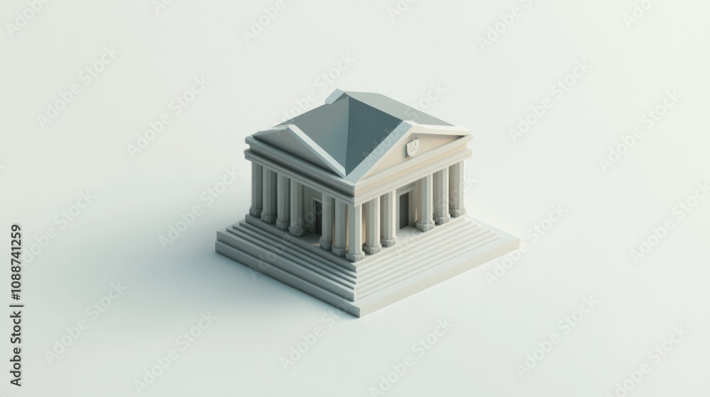 Aufkleber A minimalist 3D representation of a classical building with columns and a triangular roof.