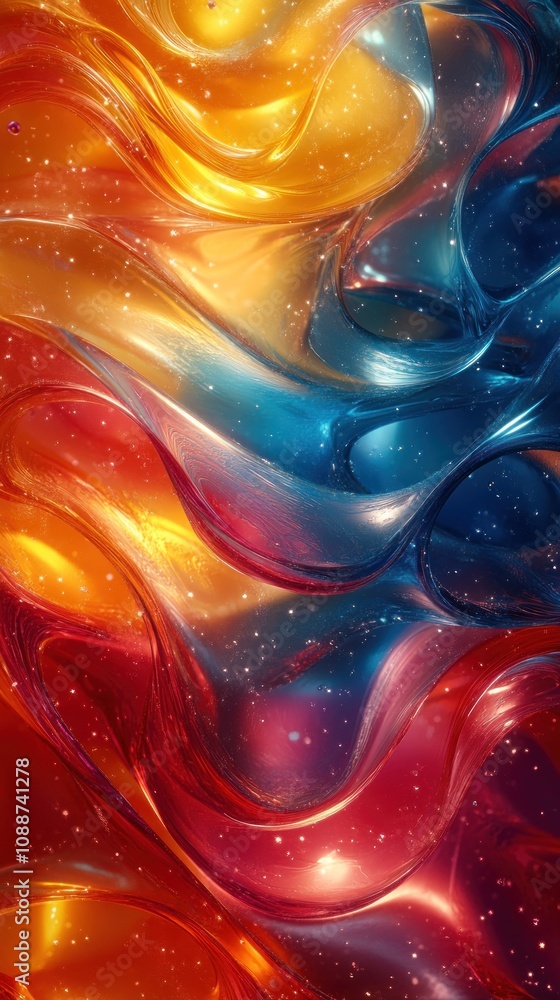 Poster abstract fluid shapes in vibrant colors creating a dynamic visual.