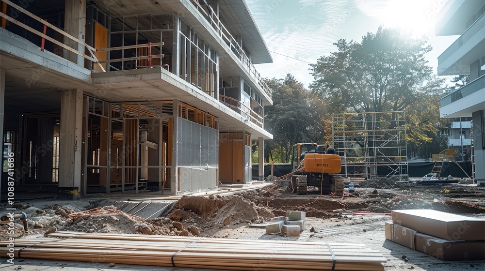 Aufkleber Building work in rapid progress.