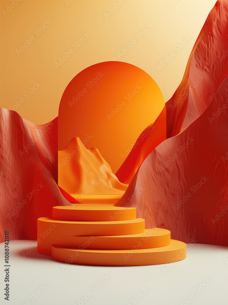 Poster 3d minimalist simple creative gradient background. orange and yellow colors.
