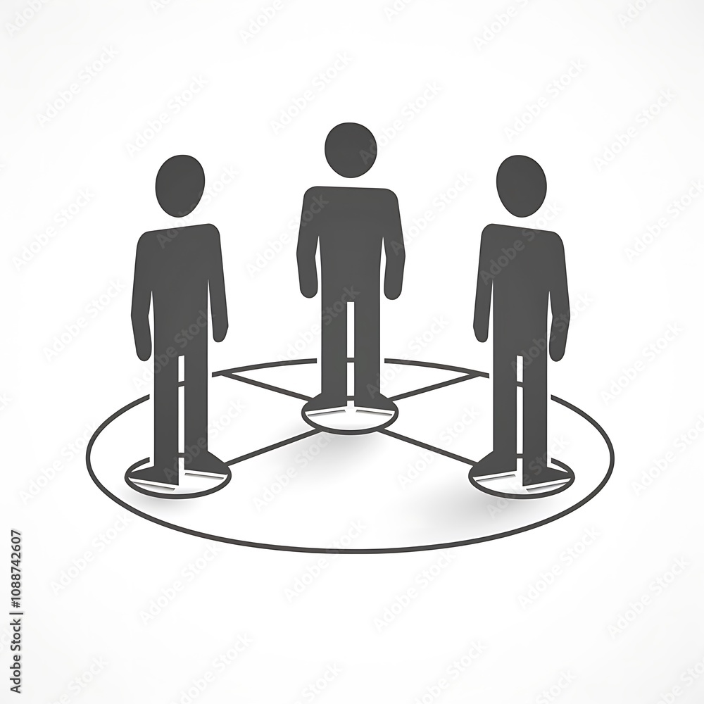 Poster three figures connected in a circular layout, symbolizing teamwork or collaboration in a minimalist 