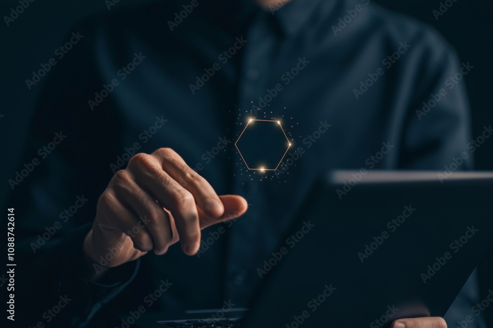 Poster An Agile development methodology concept is presented. A businessman uses a laptop with an Agile icon as a tool for reducing step-by-step tasks and focusing on team communication.