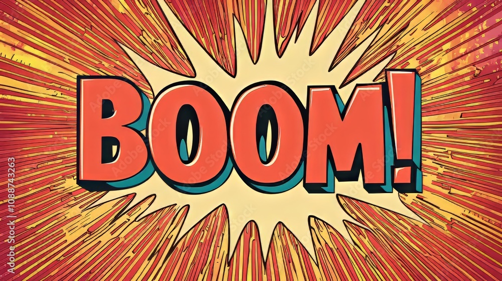 Poster this colorful explosion has a bold 'boom!' text and vibrant comic-style graphics