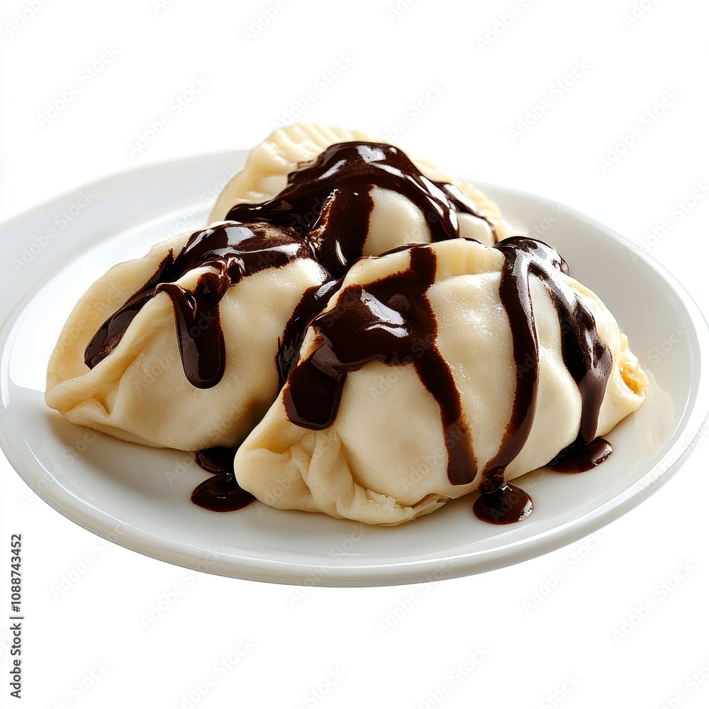 Poster cute dumplings with soy sauce splashed on top