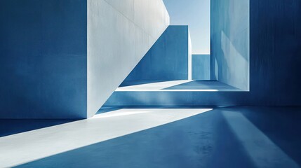 Obraz premium A minimalist blue digital abstract design featuring geometric shapes and soft shadows