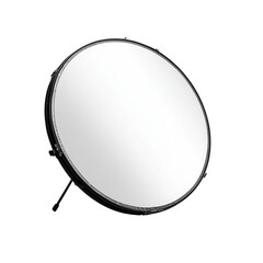 Fototapeta premium A sleek round mirror with a simple black frame, perfect for modern decor and reflective elegance in any space.