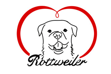 Vector illustration of a Rottweiler portrait inside a heart shape