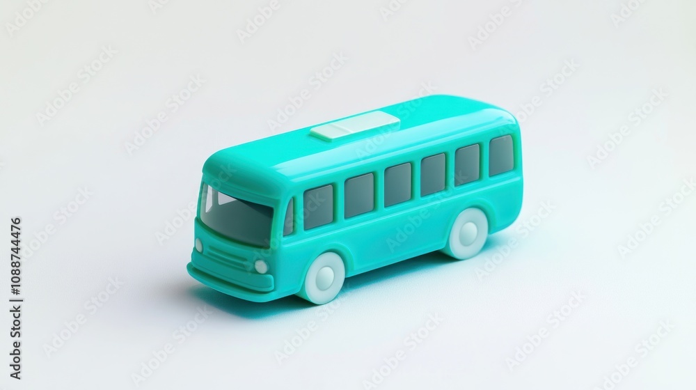 Poster A stylized turquoise toy bus with a simplistic design and rounded features.