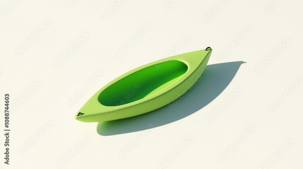 Poster a simple green kayak resting on a light background, showcasing its sleek design.