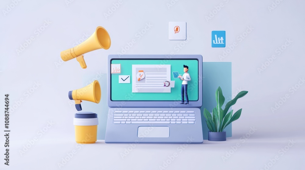 Poster content marketing concept with person using a laptop computer