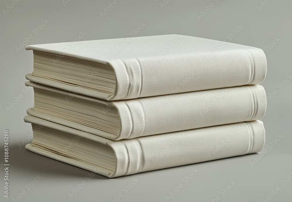 Poster a mockup of an hardcover book isolated on a background of soft gray. it is illustrated in 3d.