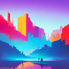 city skyline at sunset
