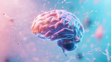 Digital Brain Hologram 3D Illustration. Artificial intelligence AI machine deep learning. Business Technology Internet Network Concept. 