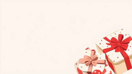Obraz premium A white and red box with a red bow sits on top of another white and red box